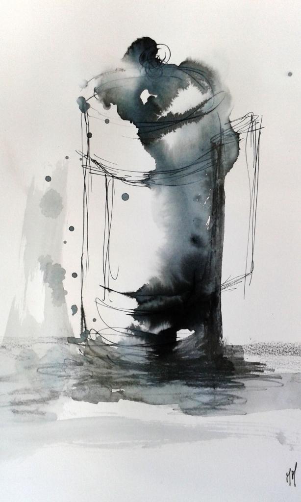 Martine, cafetière, encre et crayon aquarellable 10-01-2015