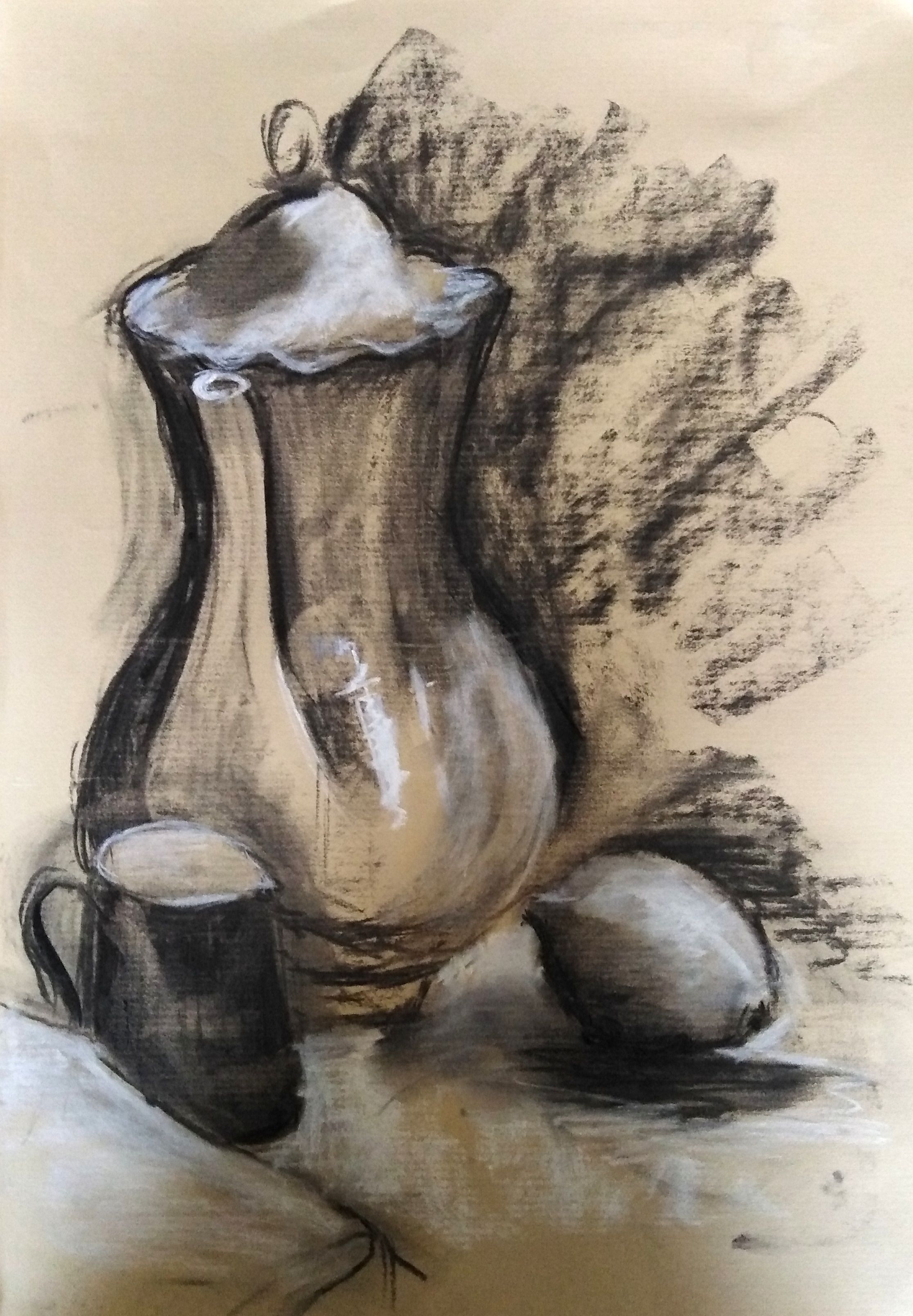 Martine cafetière et citron fusain et pastel 06-10-2018