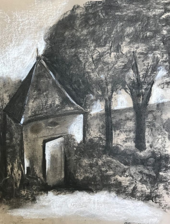 Martine le cabanon 2 fusain et pastel 12-10-2019