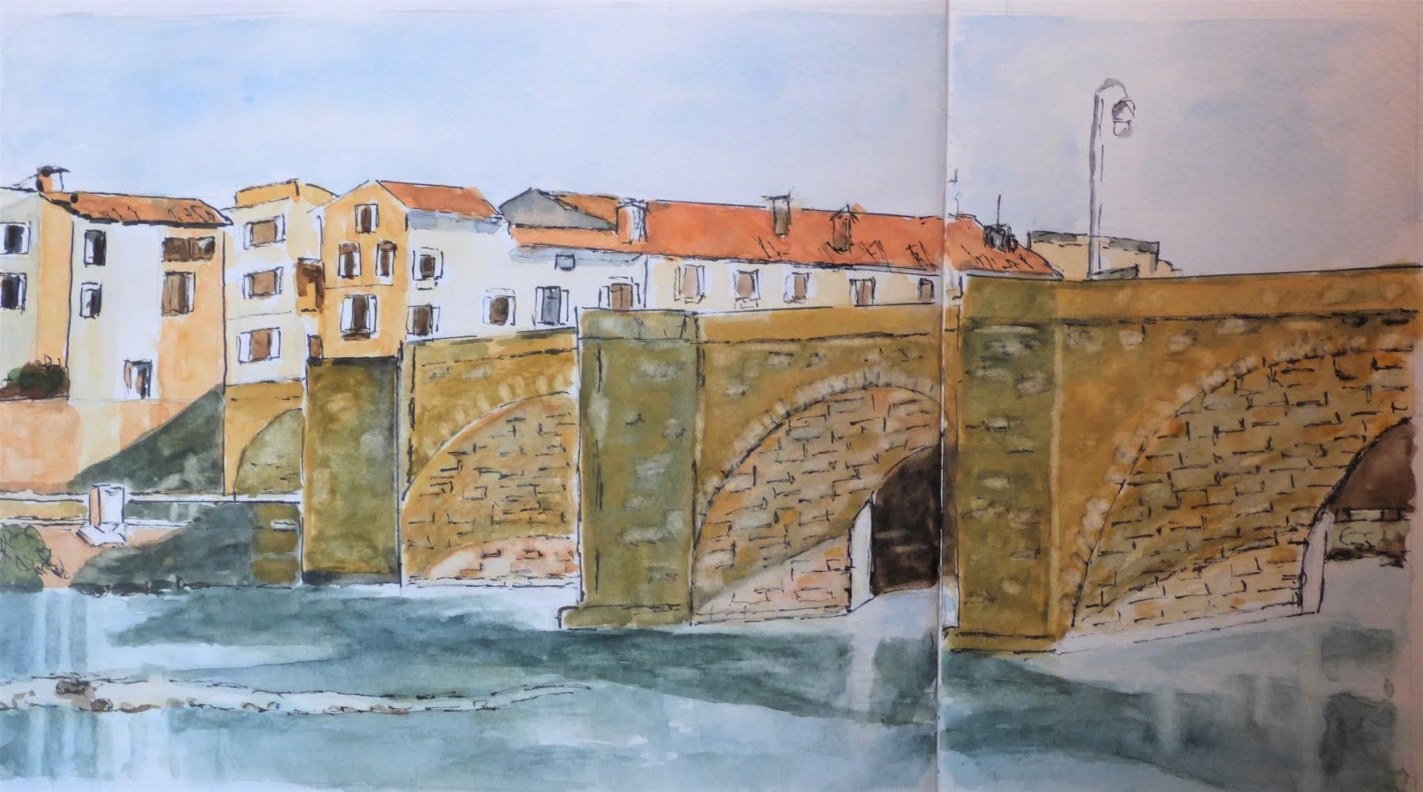 Michelle pont de limoux croquis aquarelle 05 2020