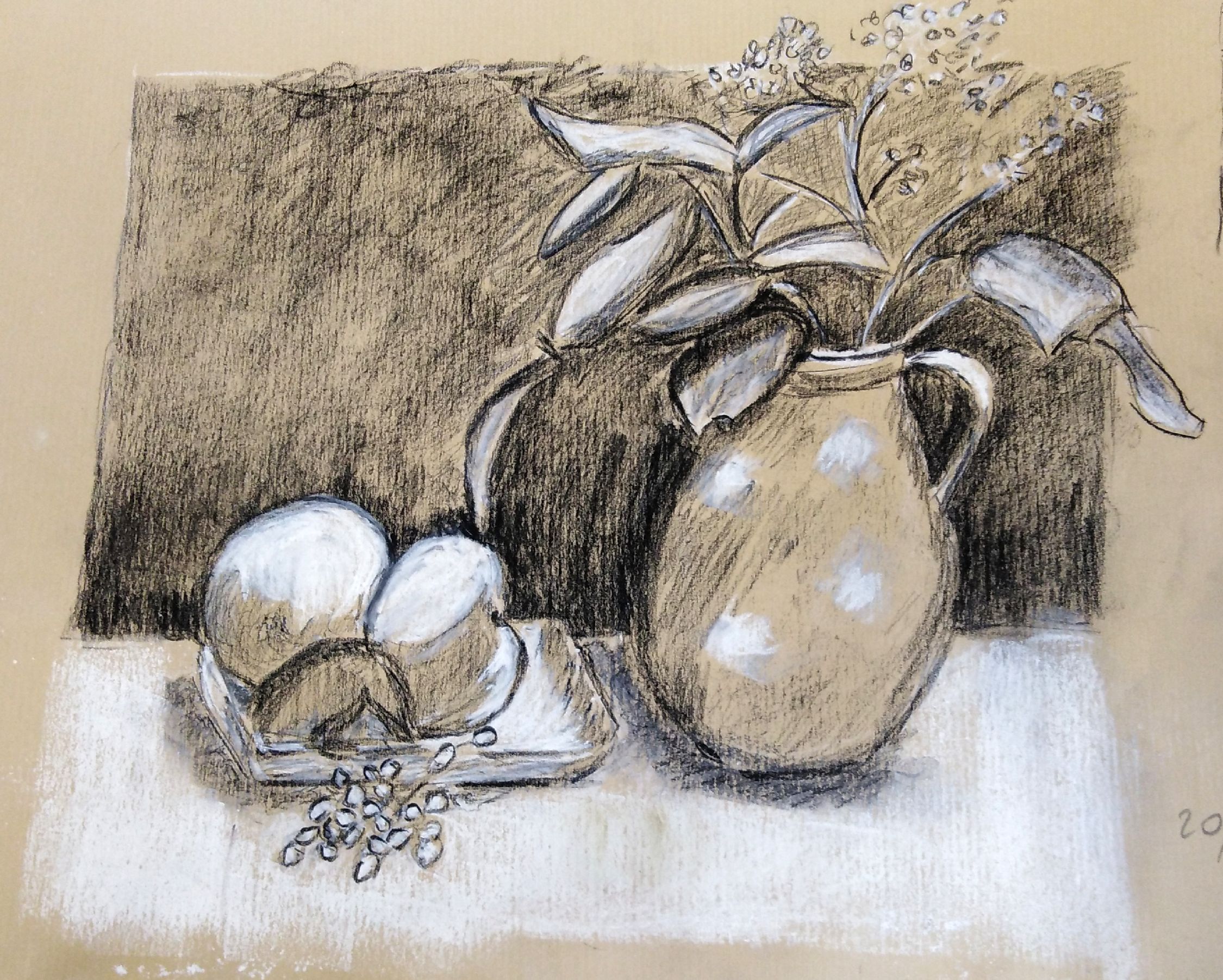 Michelle vase bouquet et pommes pierre noire et pastel 20-10-2018