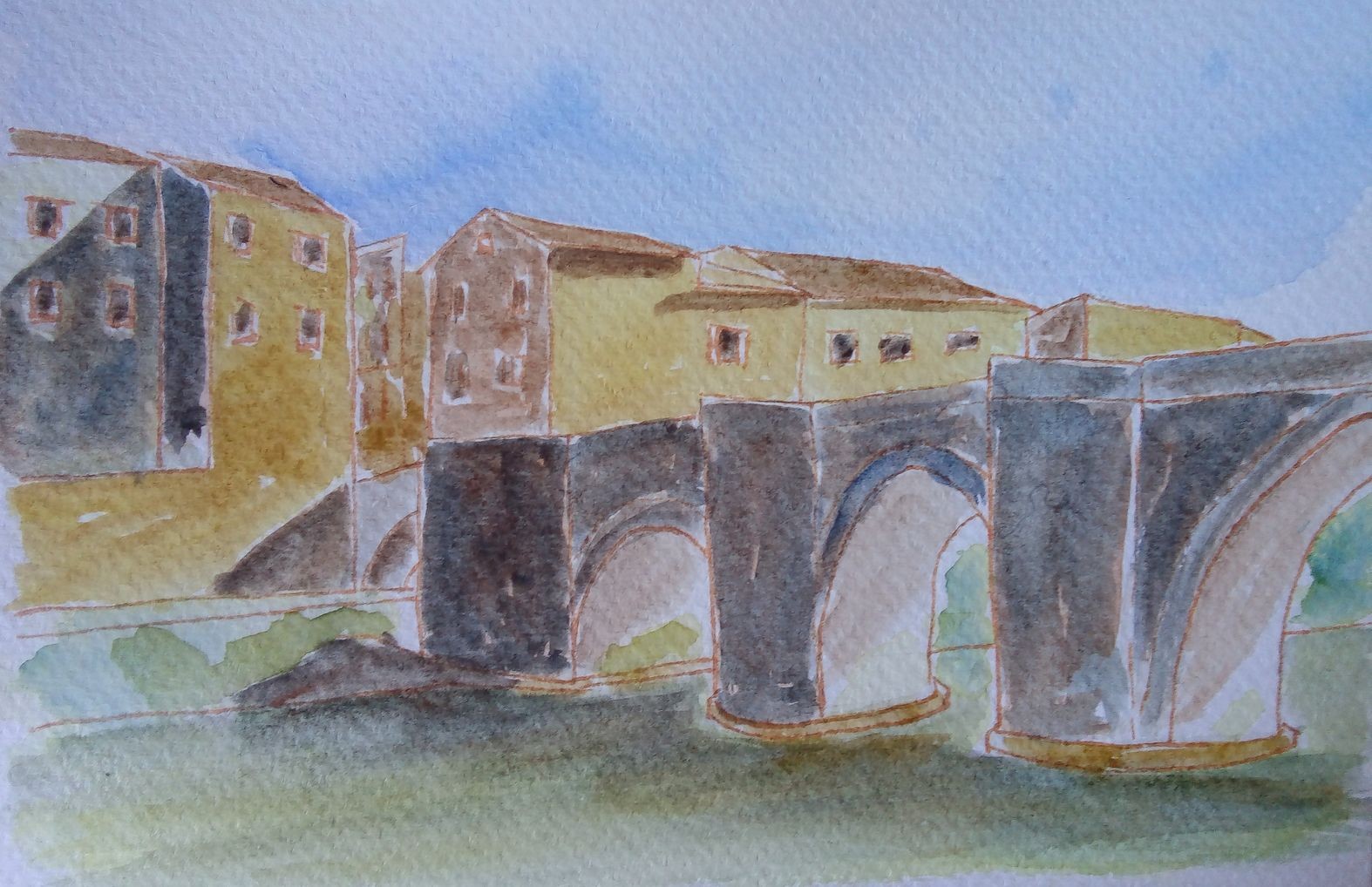 Monique pont de limoux croquis aquarelle 05 2020