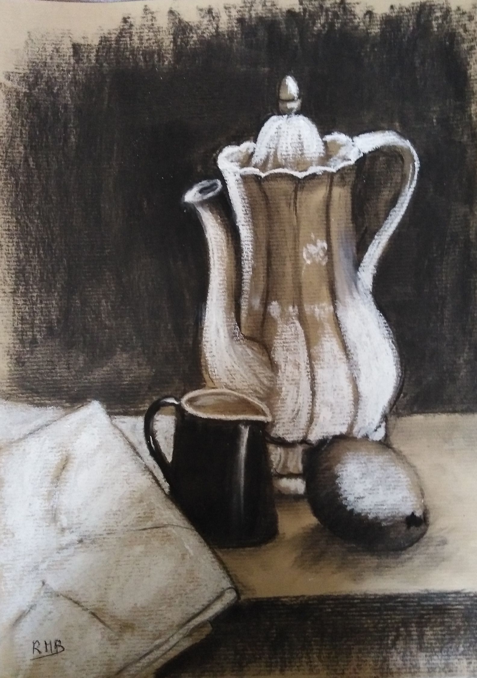 Rose-Marie cafetière et citron fusain et pastel 06-10-2018