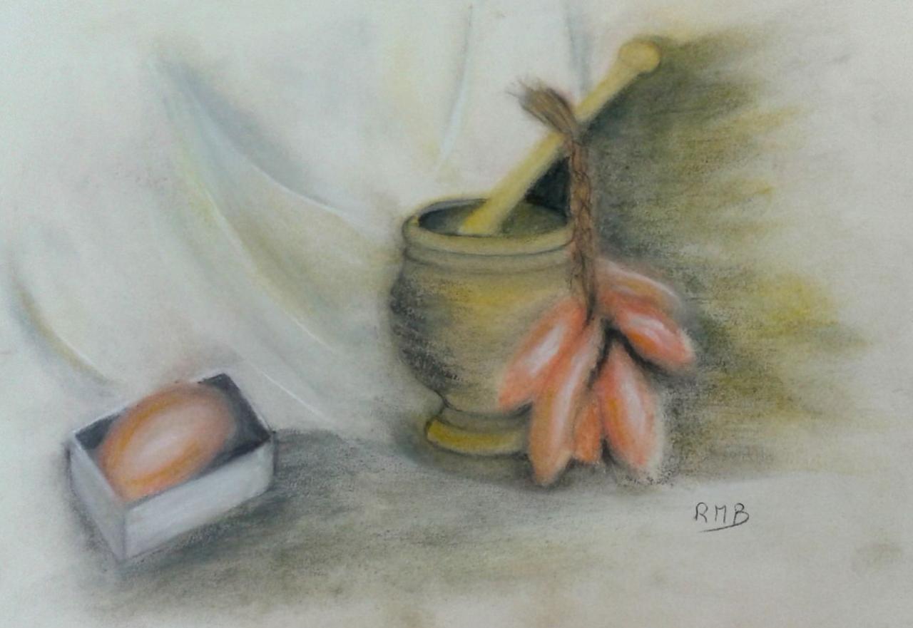 Rose-Marie mortier echalottes et oeuf pastel sec 12-2015